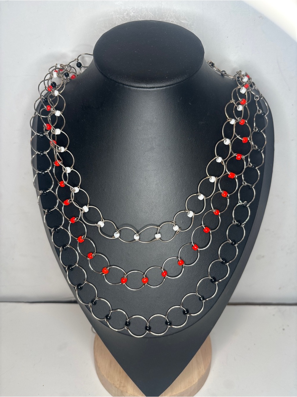 Vtg 40" Long Link Chain Necklace Set 3 Multi-Color Beaded Layering Boho‎ Jewelry